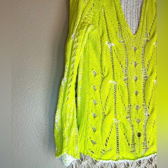 Free People Sunshine Crochet Cable Knit Sweater Highlighter Yellow - Picture 3 of 4
